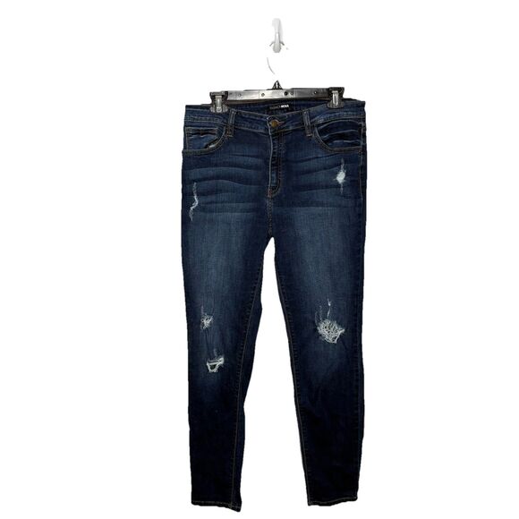 Fashion Nova Distressed Dark Wash Stretch Skinny Jeans Juniors Size 13 - Picture 1 of 5